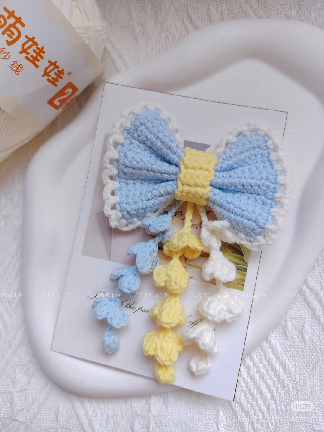 Crochet Butterfly Bow Hair Clip Pattern with Wisteria Flowers