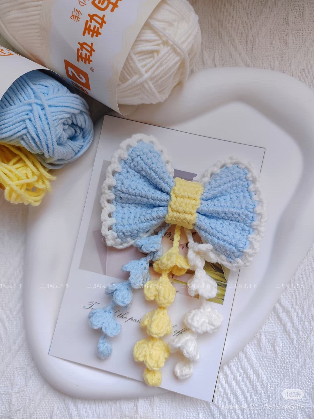 Crochet Butterfly Bow Hair Clip Pattern with Wisteria Flowers