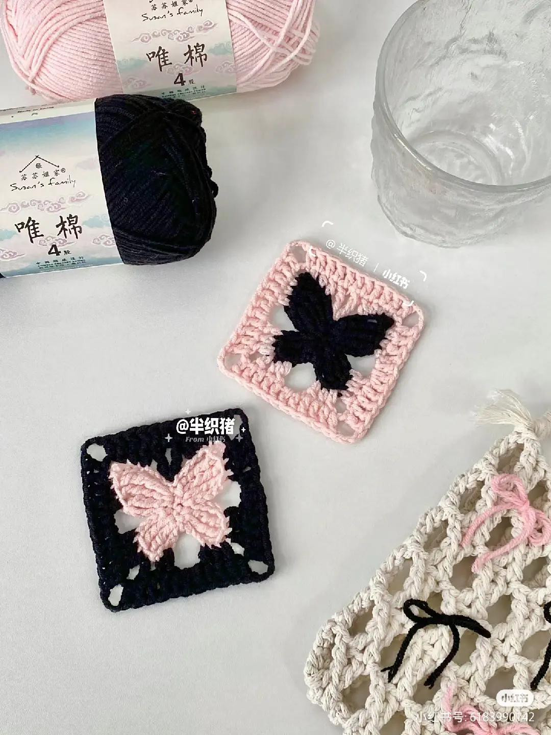 Crochet Butterfly Granny Square Pattern Chart and Finished Coasters Tutorial