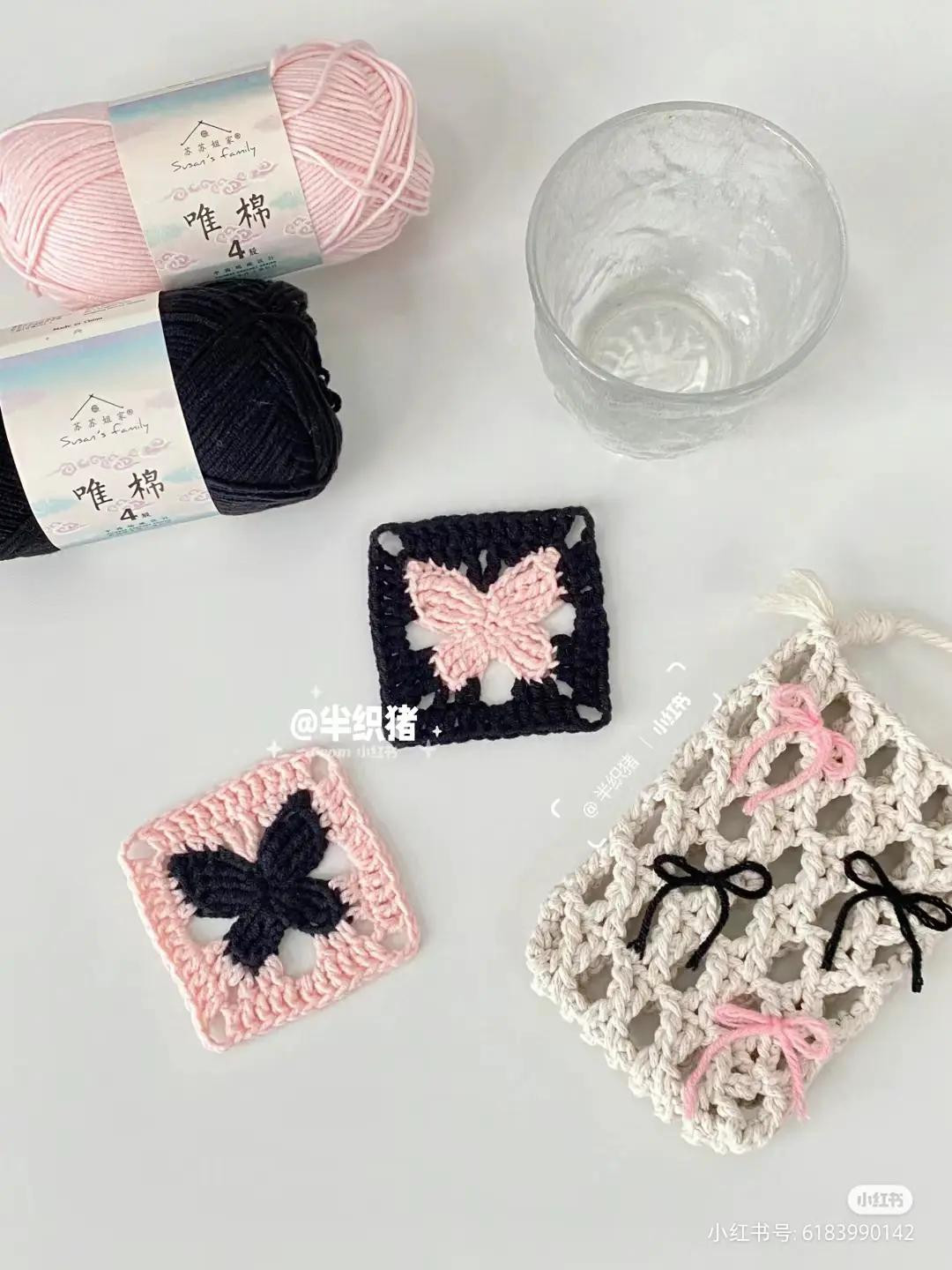 Crochet Butterfly Granny Square Pattern Chart and Finished Coasters Tutorial