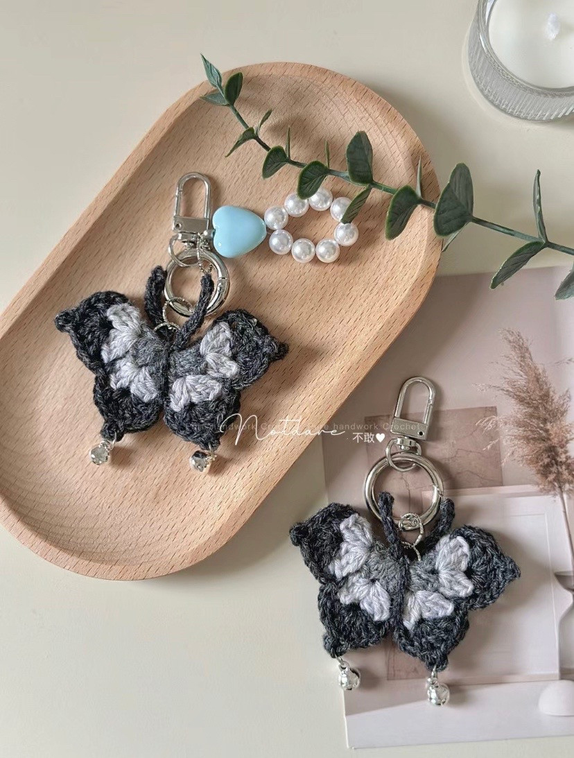 Crochet Butterfly Keychain Chart with Colorful Wings and Bells