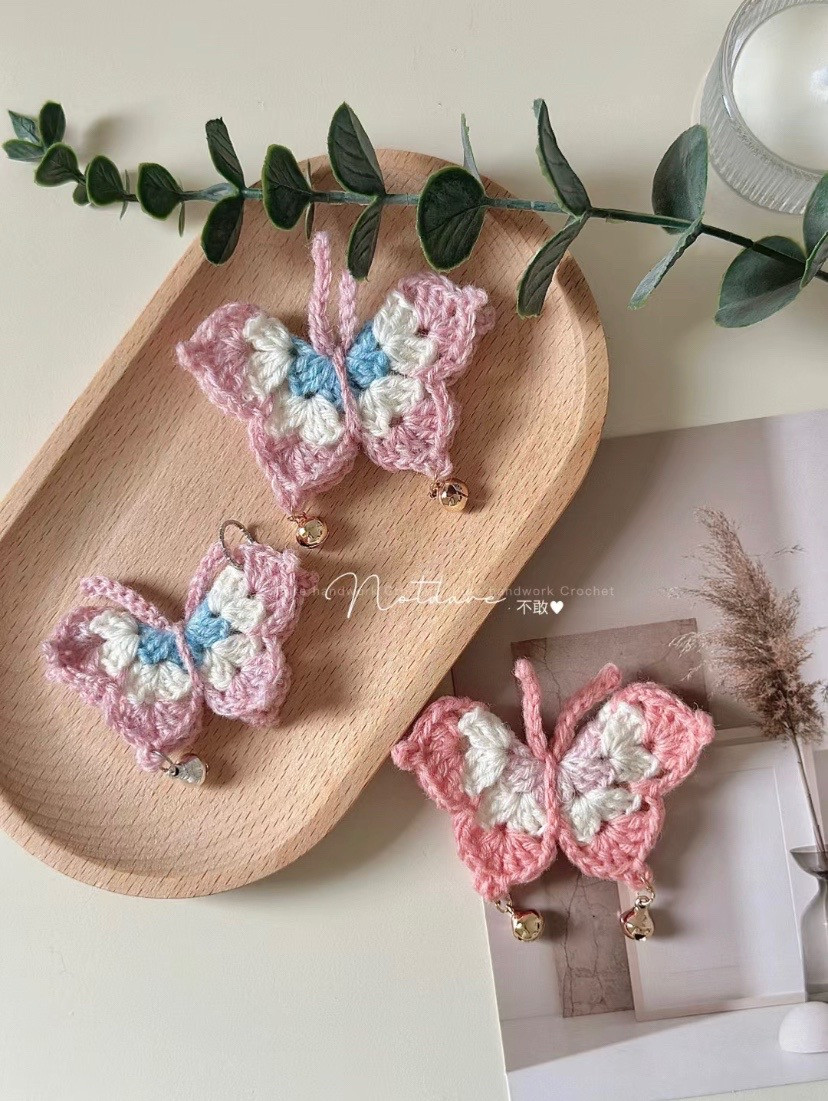 Crochet Butterfly Keychain Chart with Colorful Wings and Bells