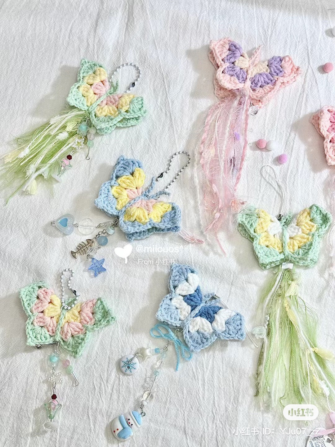 Crochet Butterfly Keychain Pattern with Tassels and Beads