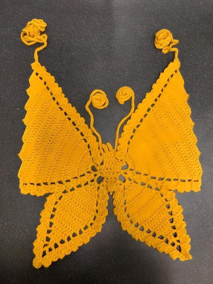 Crochet Butterfly Top Pattern Chart - Flat Diagram and Colorful Yarn Design Tutorial