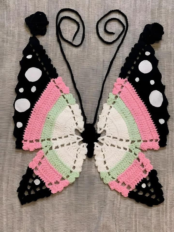 Crochet Butterfly Top Pattern Chart - Flat Diagram and Colorful Yarn Design Tutorial