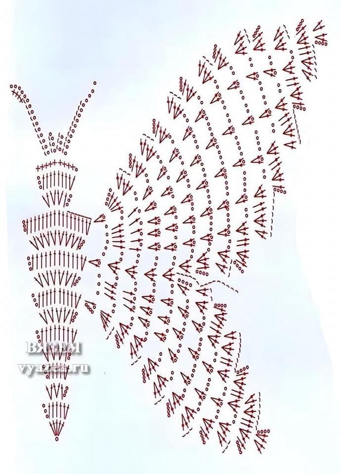 Crochet Butterfly Top Pattern Chart - Flat Diagram and Colorful Yarn Design Tutorial