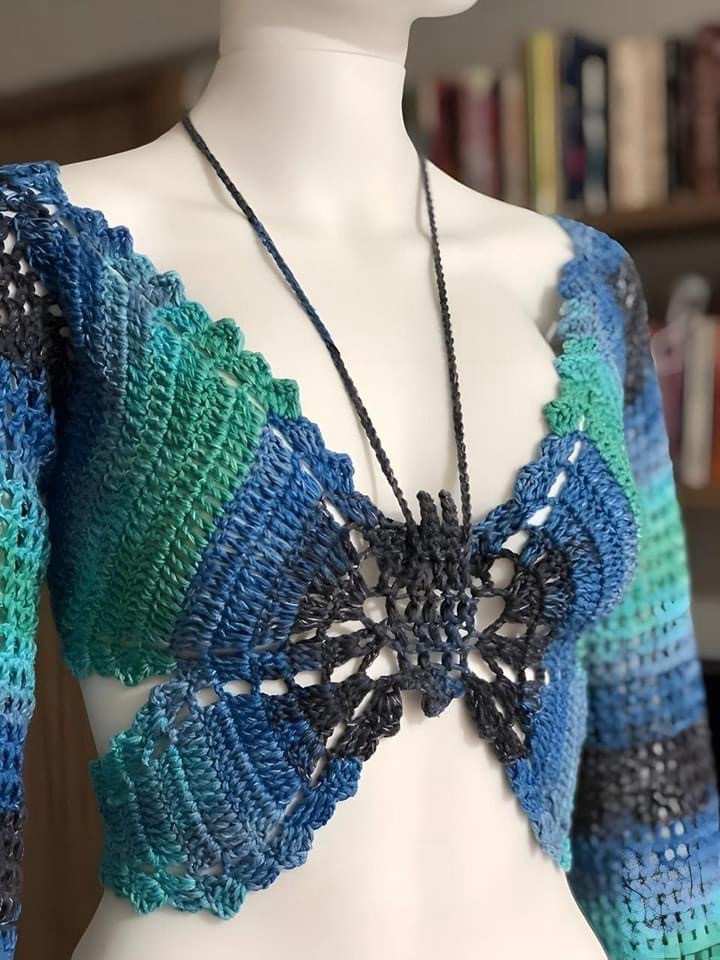 Crochet Butterfly Top Pattern Chart - Flat Diagram and Colorful Yarn Design Tutorial