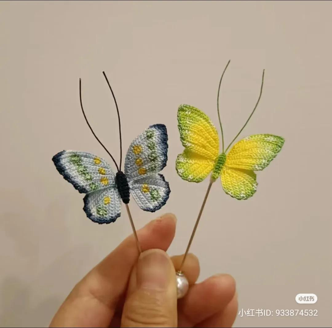 Crochet Butterfly Tutorial: Chart and Instructions for Blue, Green, and Yellow Wings