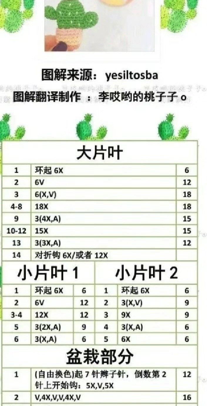 Crochet Cactus and Flower Brooch Flat Charts