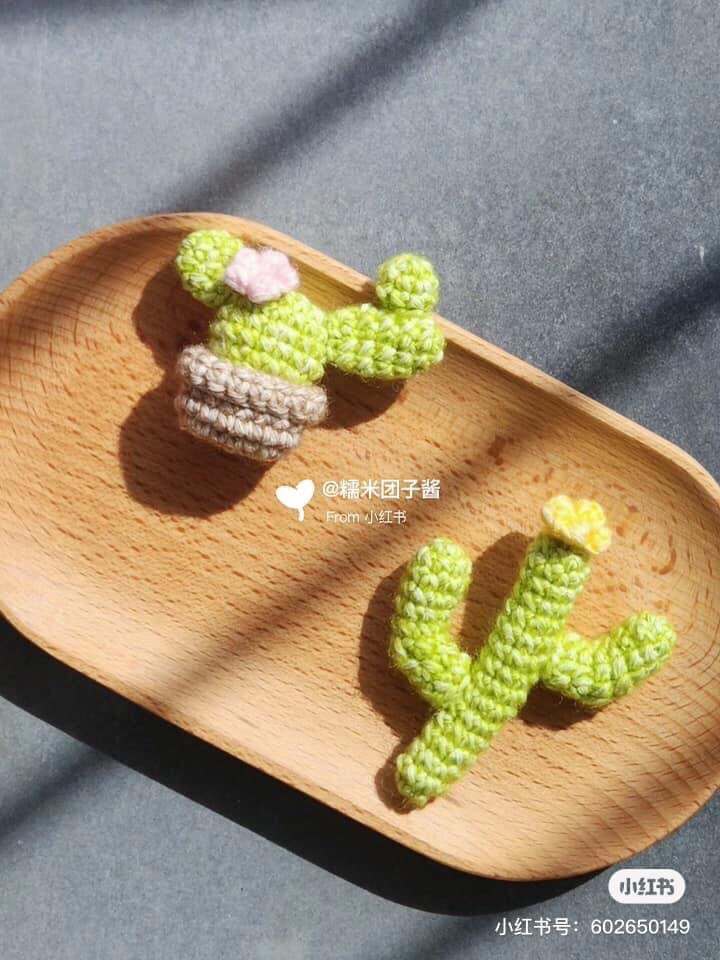 Crochet Cactus Pattern Chart: Yellow Flower and Pink Flower Versions with Detailed Instructions
