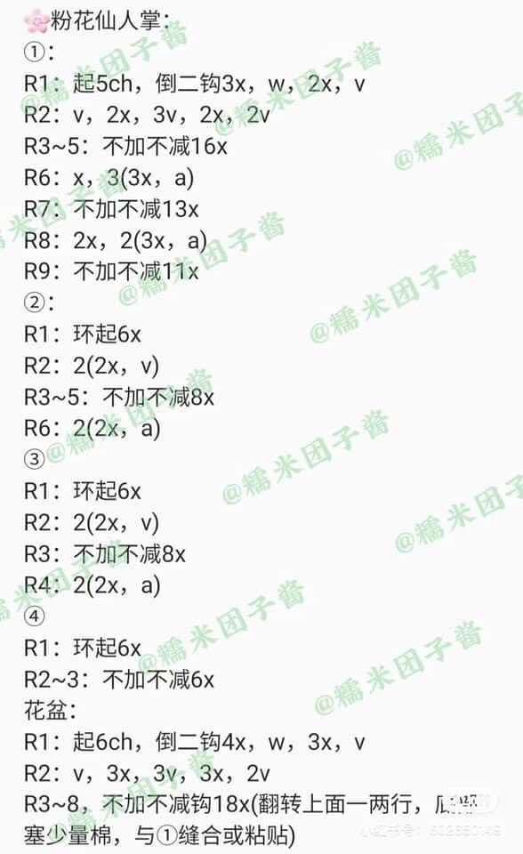 Crochet Cactus Pattern Chart: Yellow Flower and Pink Flower Versions with Detailed Instructions