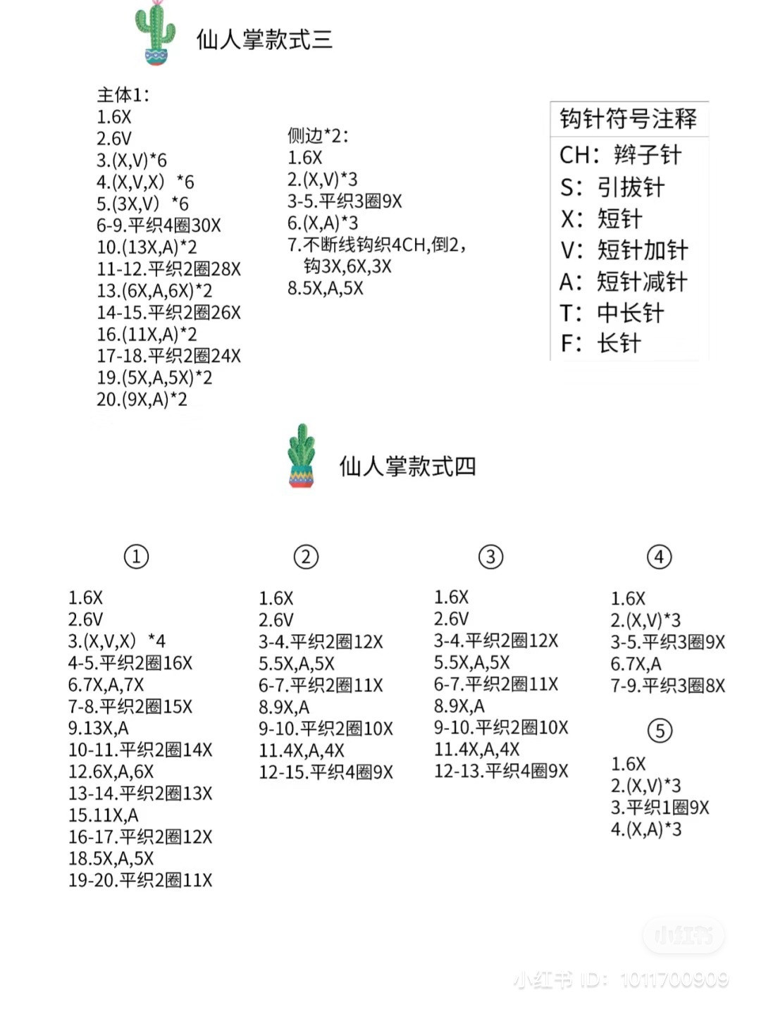 Crochet Cactus Small Potted Plant Chart with 4 Styles