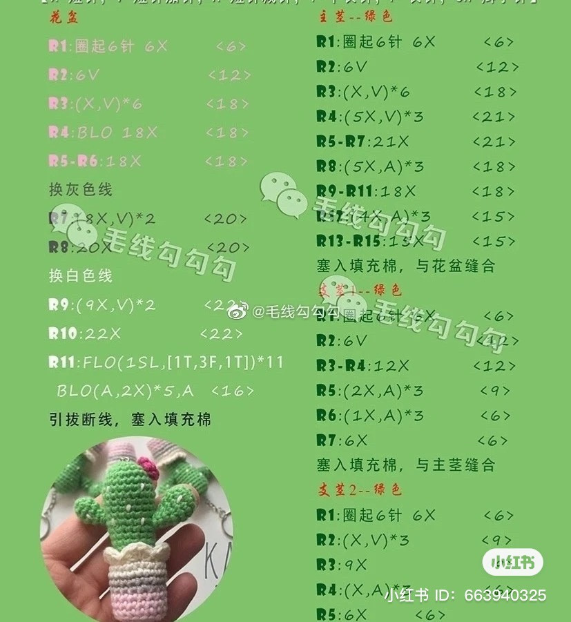 Crochet Cactus Small Potted Plant Chart with 4 Styles