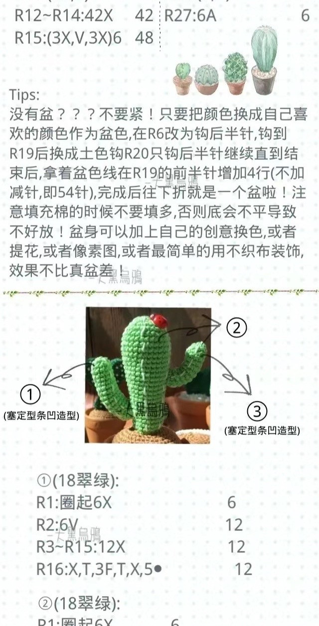 Crochet Cactus Small Potted Plant Chart with 4 Styles