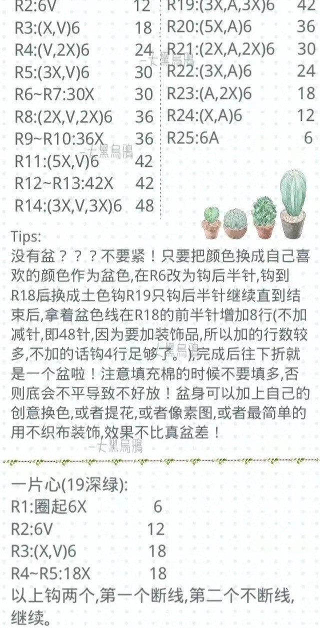 Crochet Cactus Small Potted Plant Chart with 4 Styles