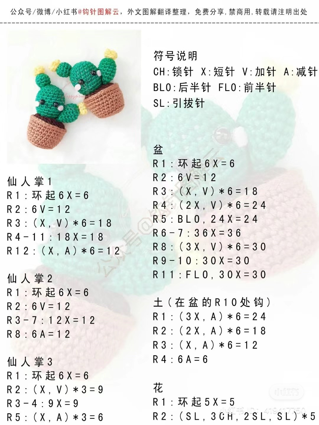 Crochet Cactus Small Potted Plant Chart with 4 Styles