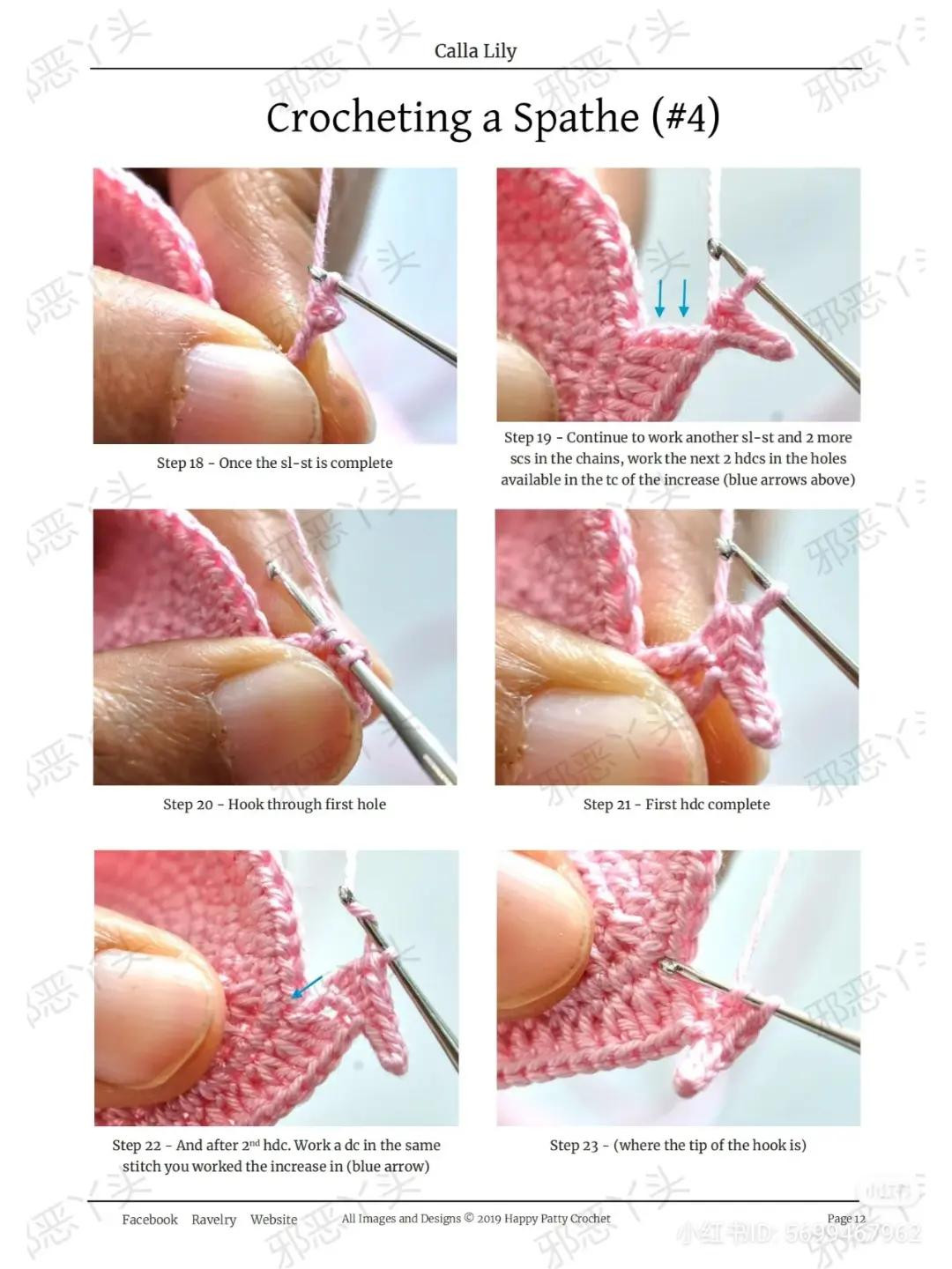 Crochet Calla Lily Flower Pattern Diagram and Instructions by Happy Patty Crochet