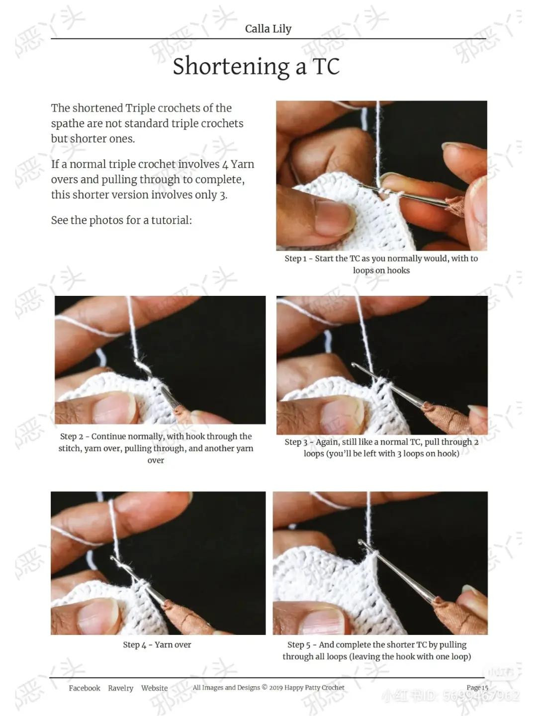 Crochet Calla Lily Flower Pattern Diagram and Instructions by Happy Patty Crochet