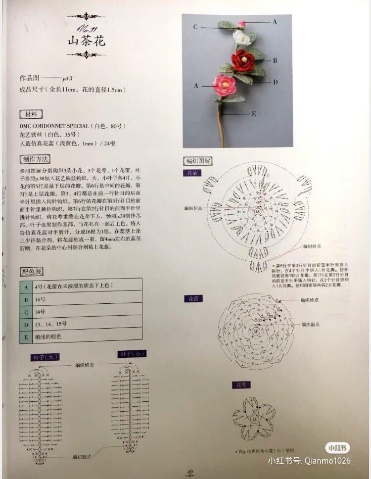 Crochet Camellia Flower Diagram and Pattern Chart