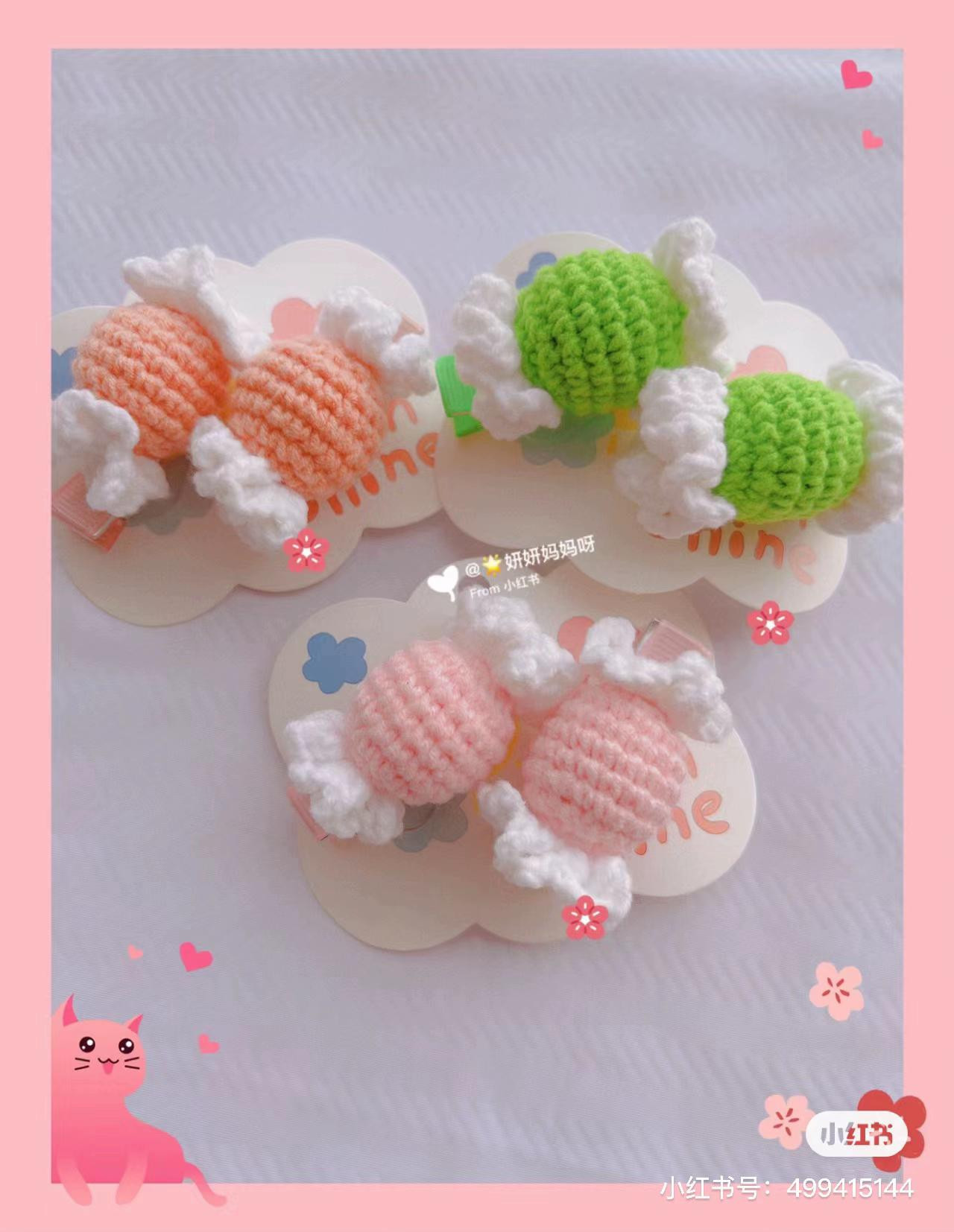 Crochet Candy Hair Clip Pattern with Frilly Lace Edging