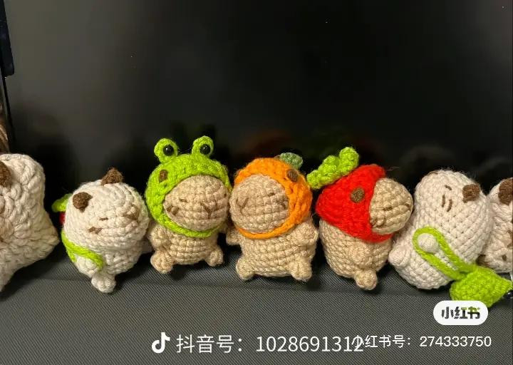 Crochet Capybara Amigurumi Pattern with Frog, Strawberry and Turtle Backpack Accessories