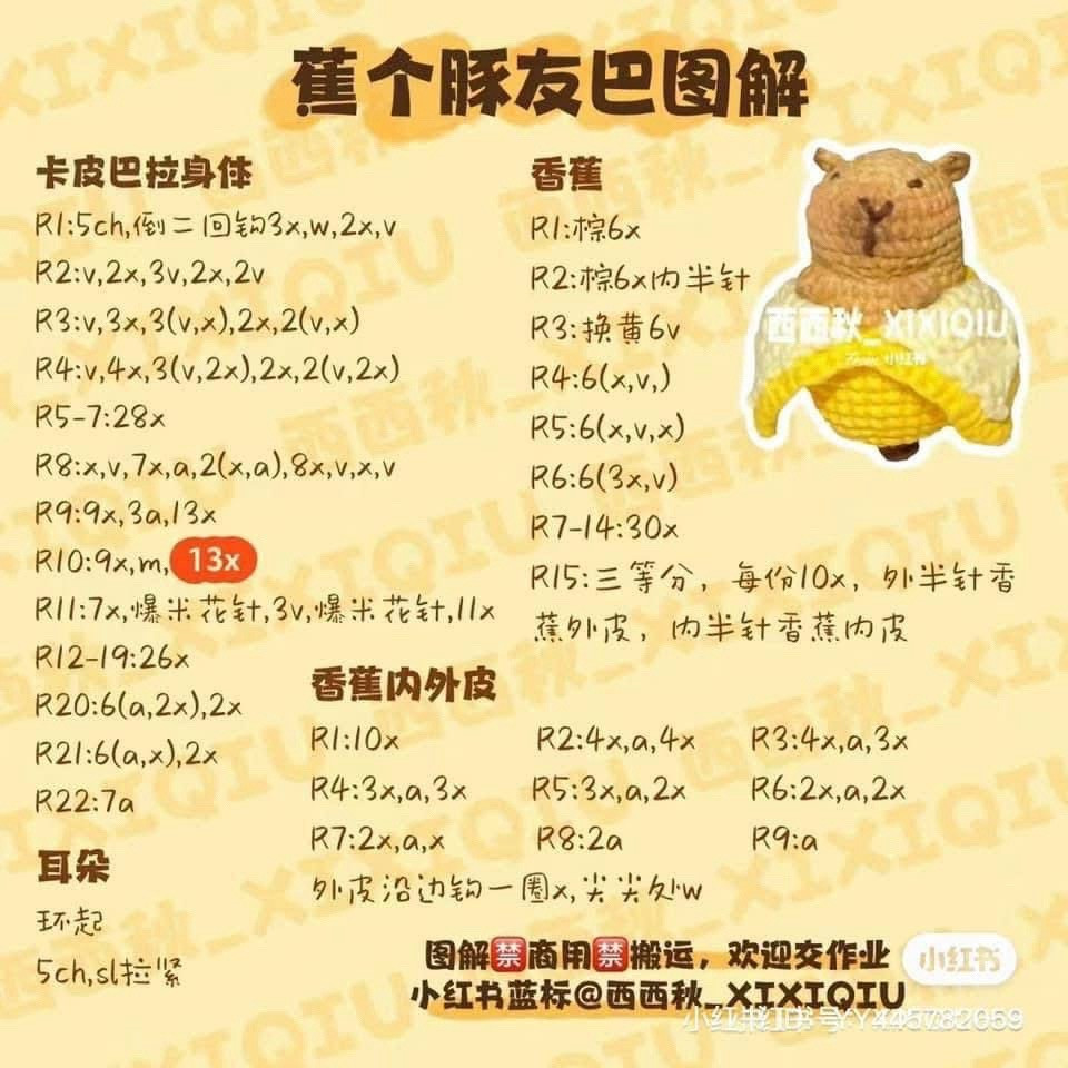 Crochet Capybara Banana Pattern Chart