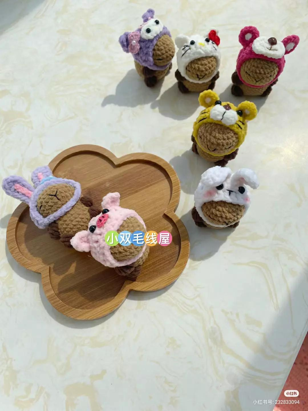 Crochet Capybara Doll with Animal Hats Pattern Tutorial