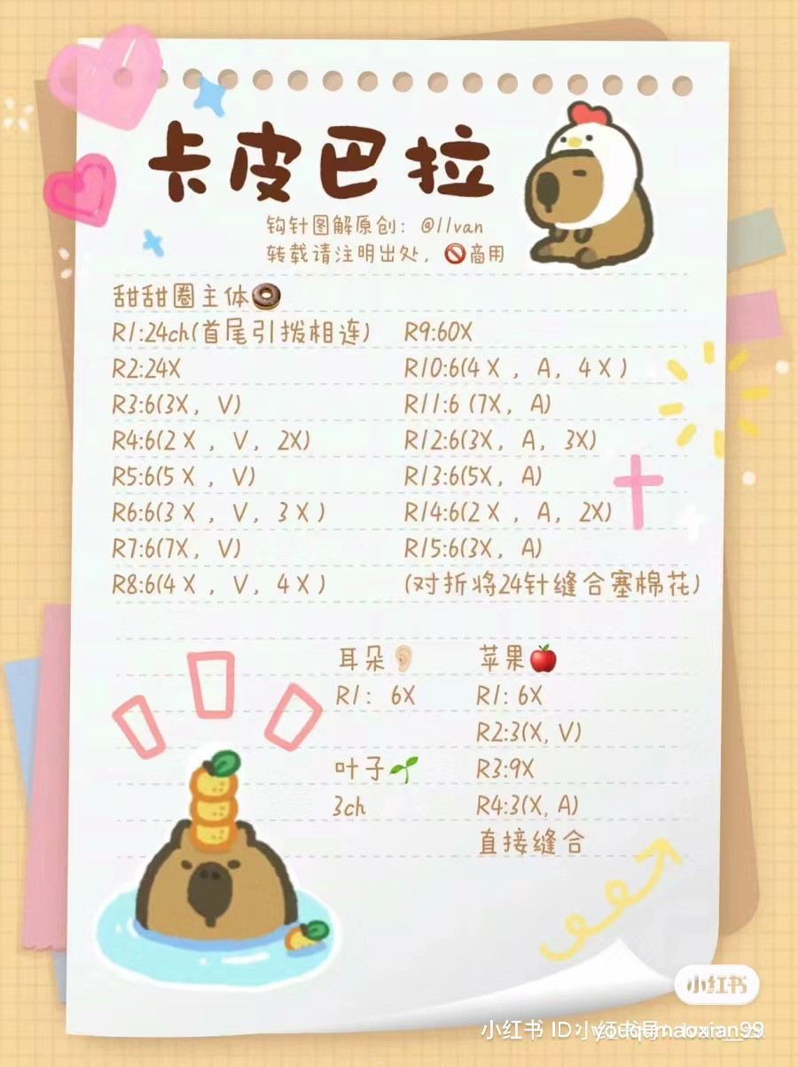 Crochet Capybara Donut Amigurumi Pattern Chart