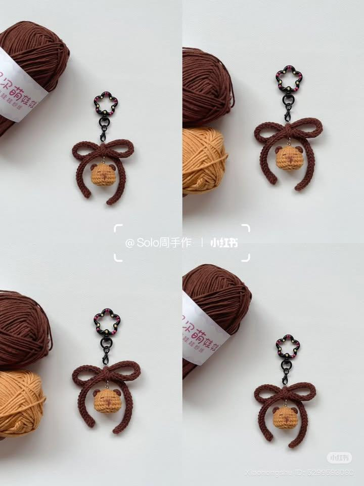 Crochet Capybara Keychain with Bow Pattern Chart