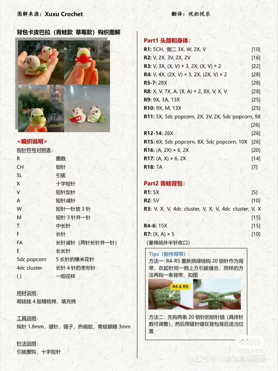 Crochet Capybara with Frog Backpack Pattern Chart