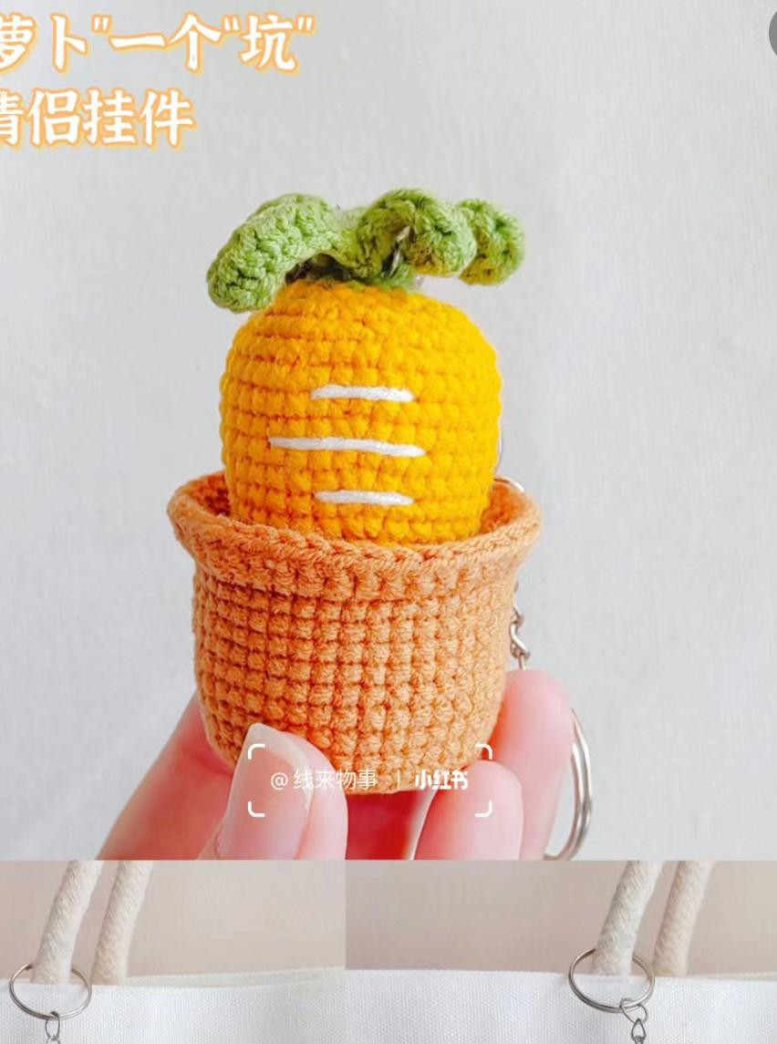 Crochet Carrot in a Pot Couple Keychain Pattern