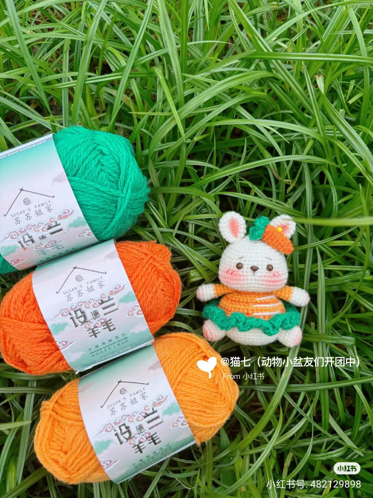 Crochet Carrot Rabbit Amigurumi Pattern: Cute White Bunny with Orange and Green Dress Keychain Chart