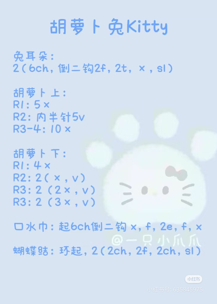 Crochet Carrot Rabbit Kitty Amigurumi Pattern Chart