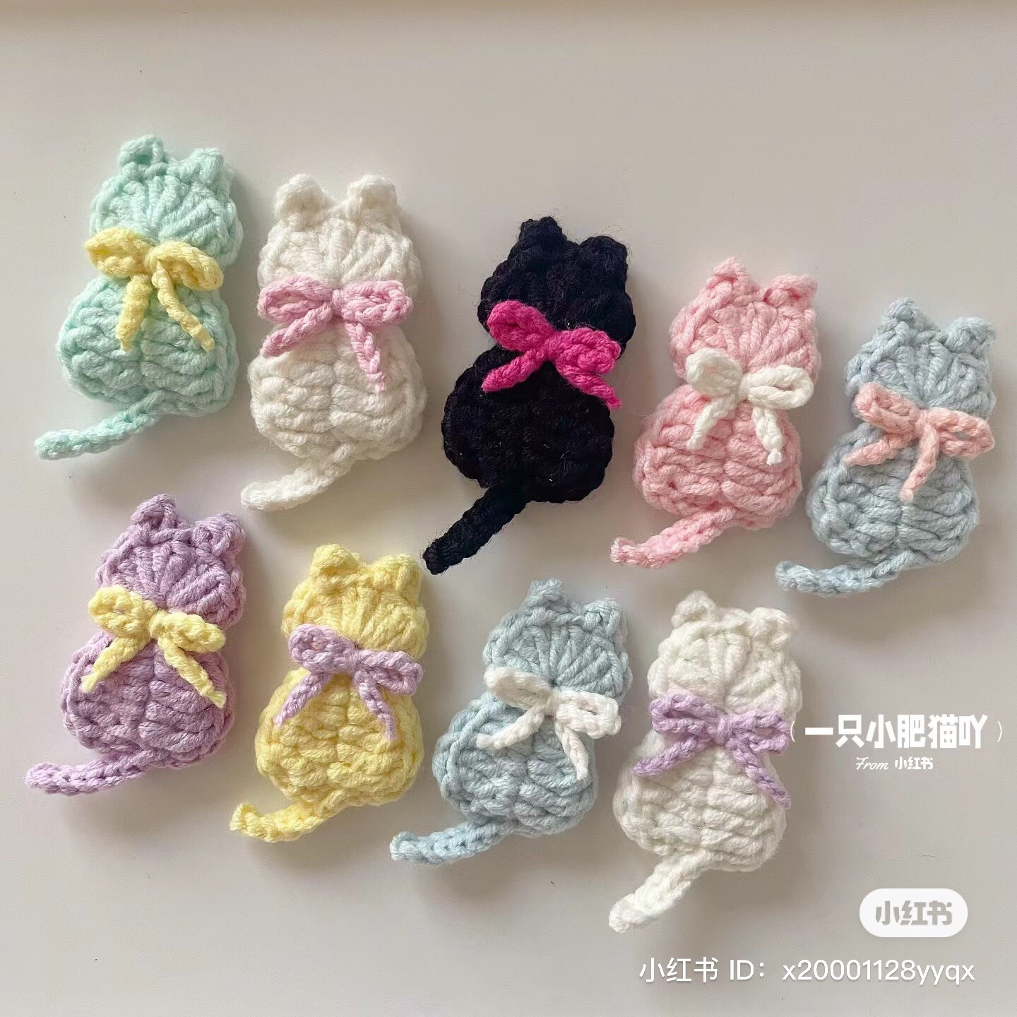 Crochet Cat Back View Chart: Cute Pastel Mini Cats with Bow Ties