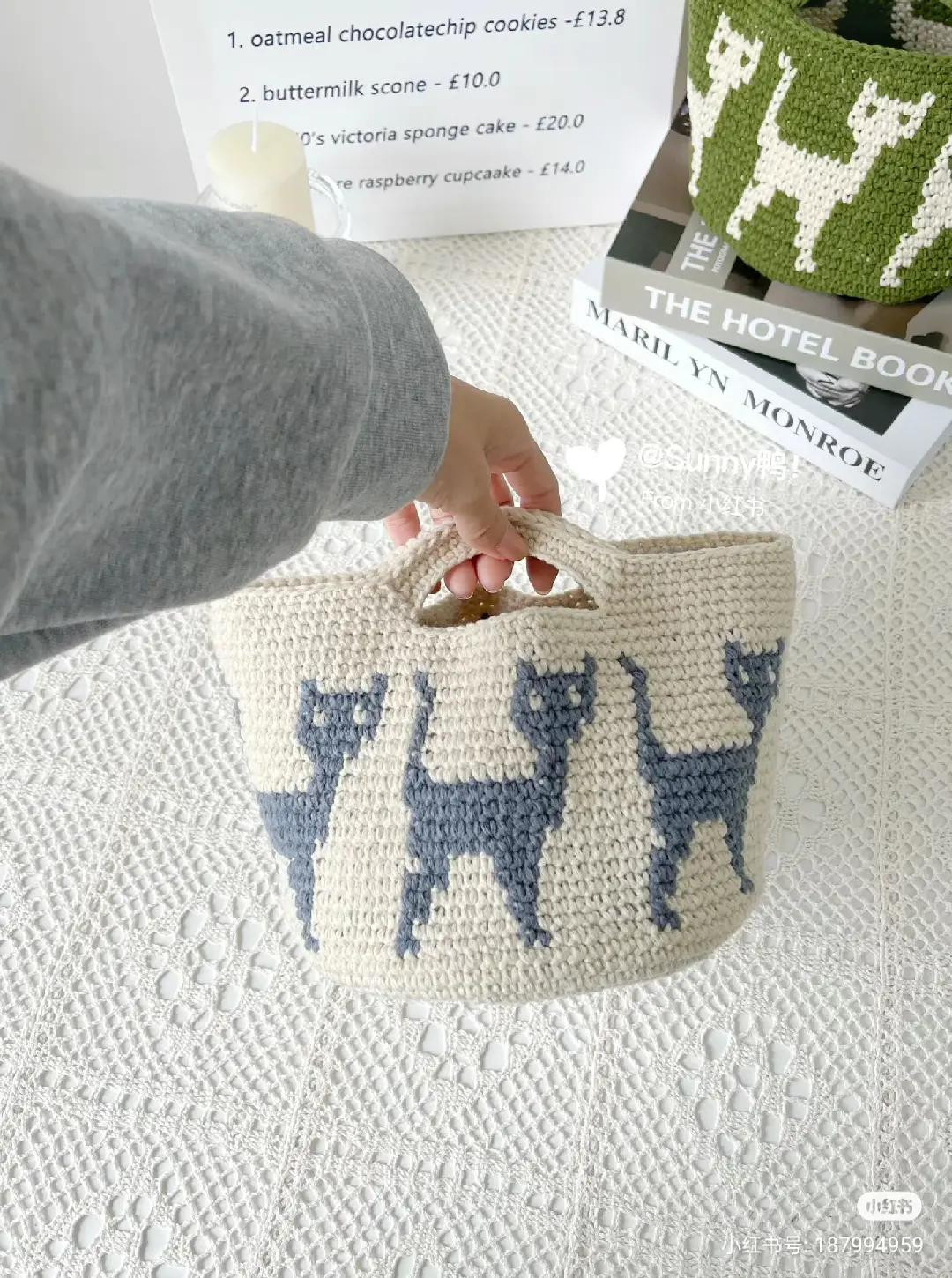 Crochet cat bucket bag pattern chart with pixel design and step-by-step instructions