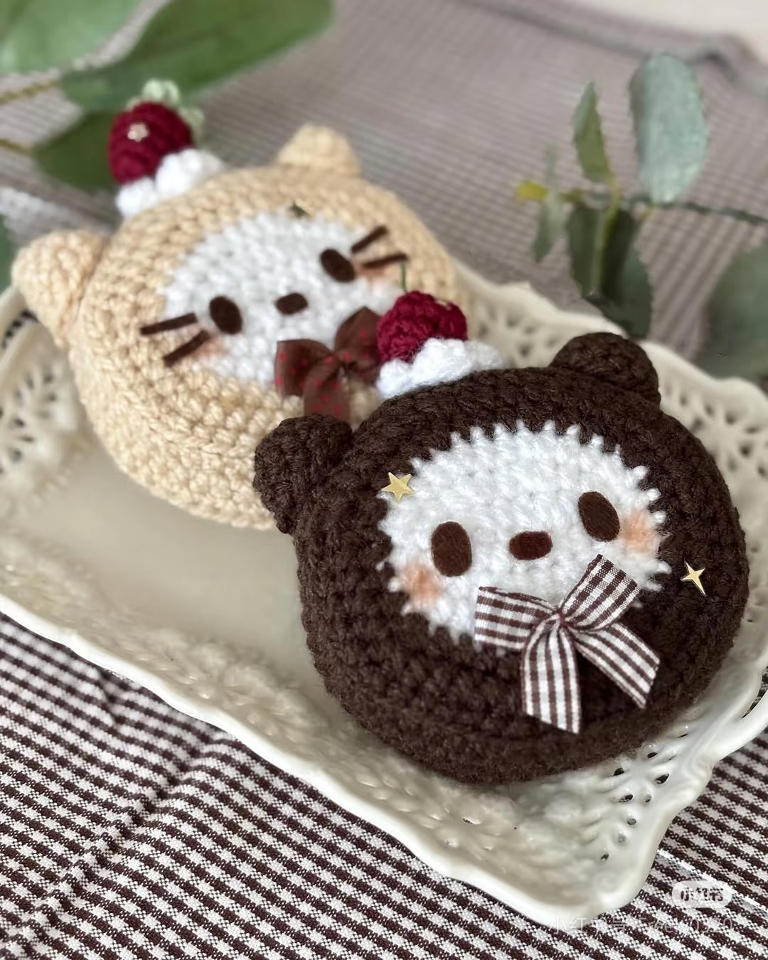 Crochet Cat Cake Amigurumi Pattern with Cherry and Strawberry