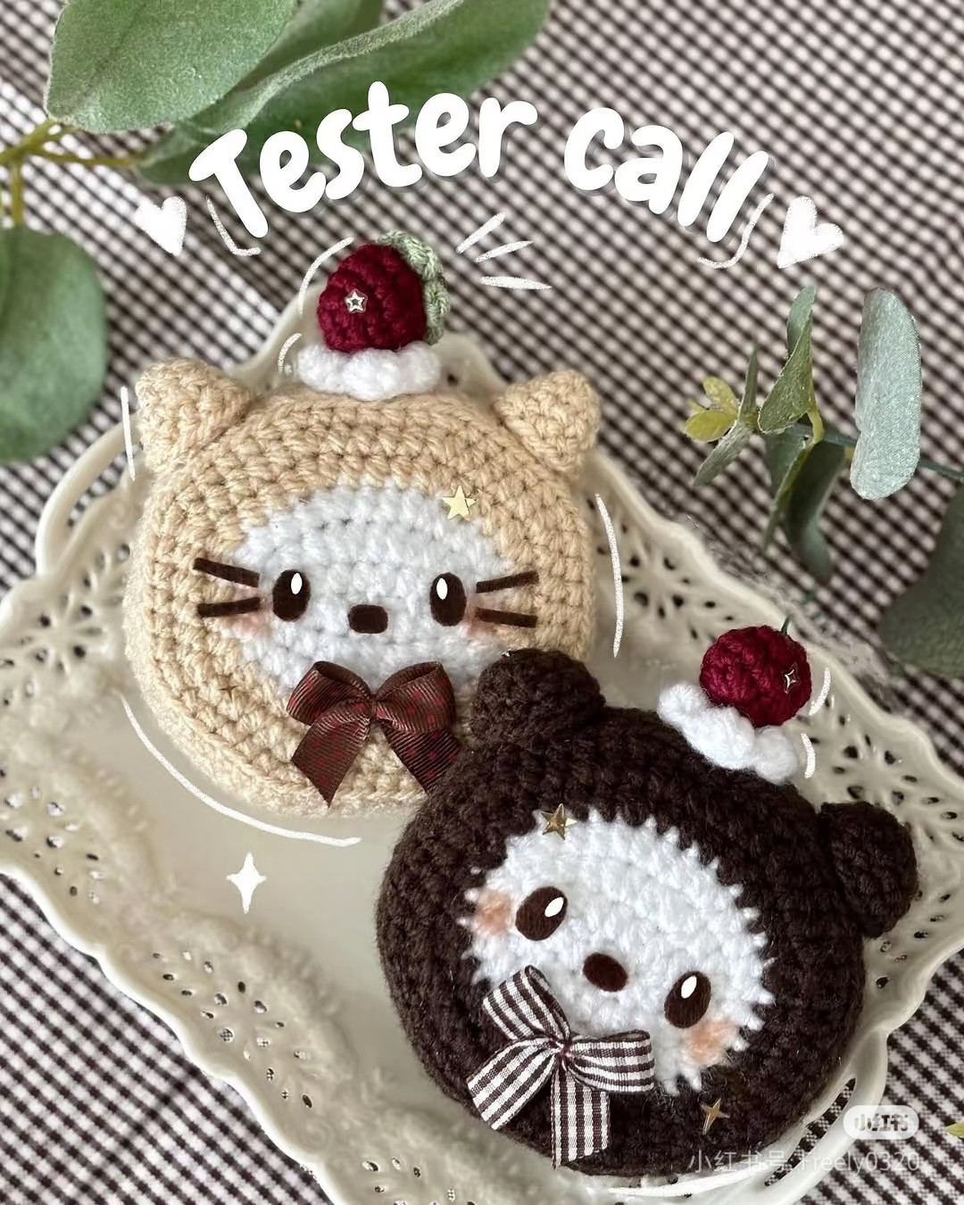 Crochet Cat Cake Amigurumi Pattern with Cherry and Strawberry