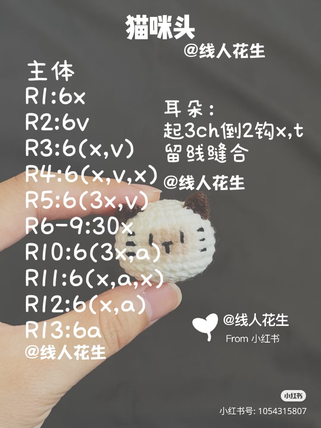 Crochet Cat Head Pattern Chart with Stitch Instructions