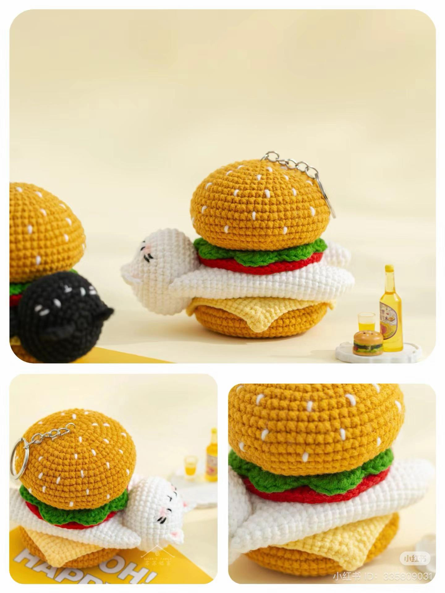 Crochet Cat Hiding in Burger Keychain Pattern Chart Tutorial