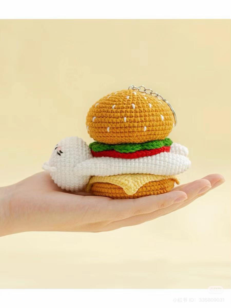 Crochet Cat Hiding in Burger Keychain Pattern Chart Tutorial