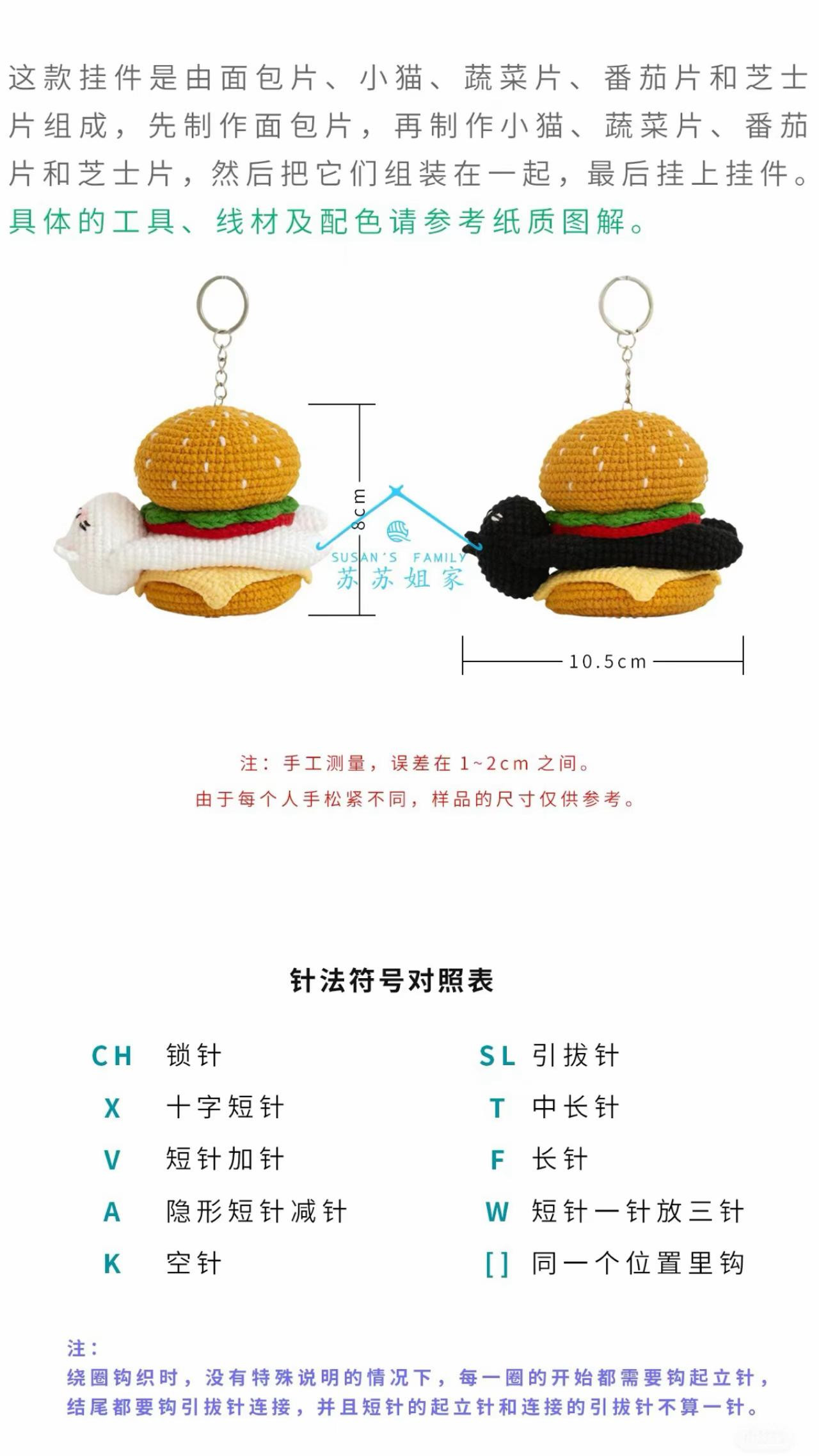 Crochet Cat Hiding in Burger Keychain Pattern Chart Tutorial