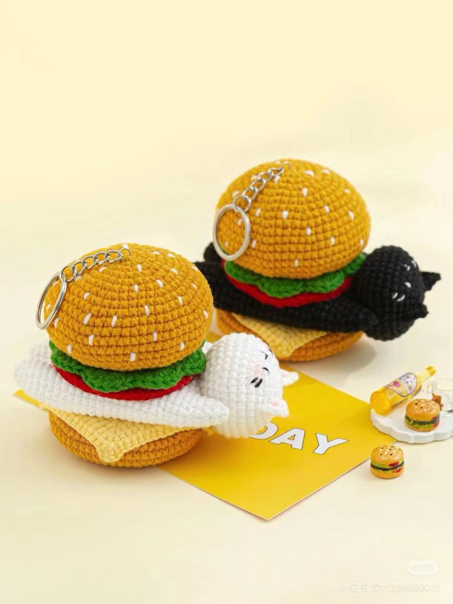 Crochet Cat Hiding in Burger Keychain Pattern Chart Tutorial