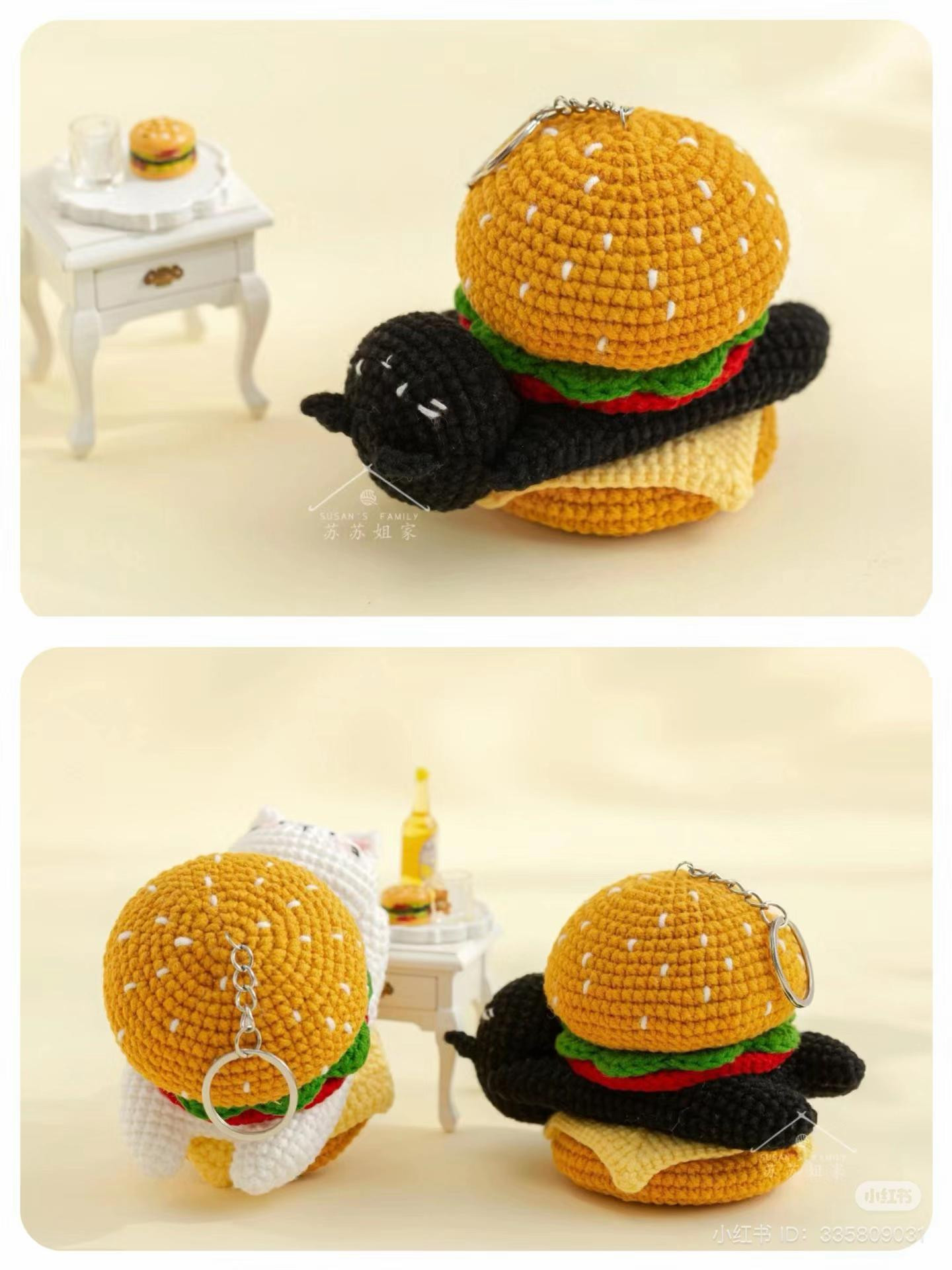 Crochet Cat Hiding in Burger Keychain Pattern Chart Tutorial