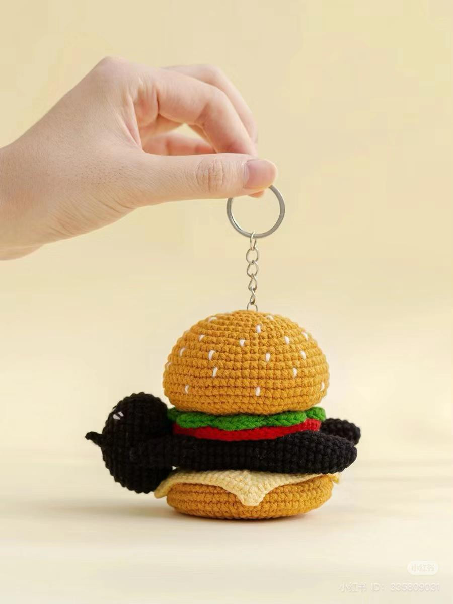 Crochet Cat Hiding in Burger Keychain Pattern Chart Tutorial