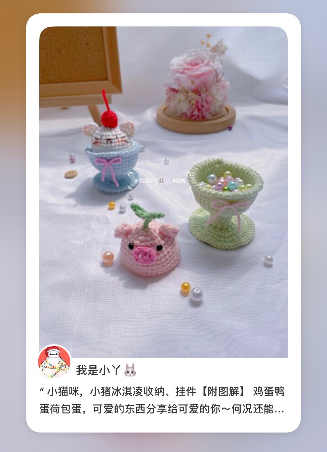 Crochet Cat Ice Cream Storage and Pig Keychain Pattern