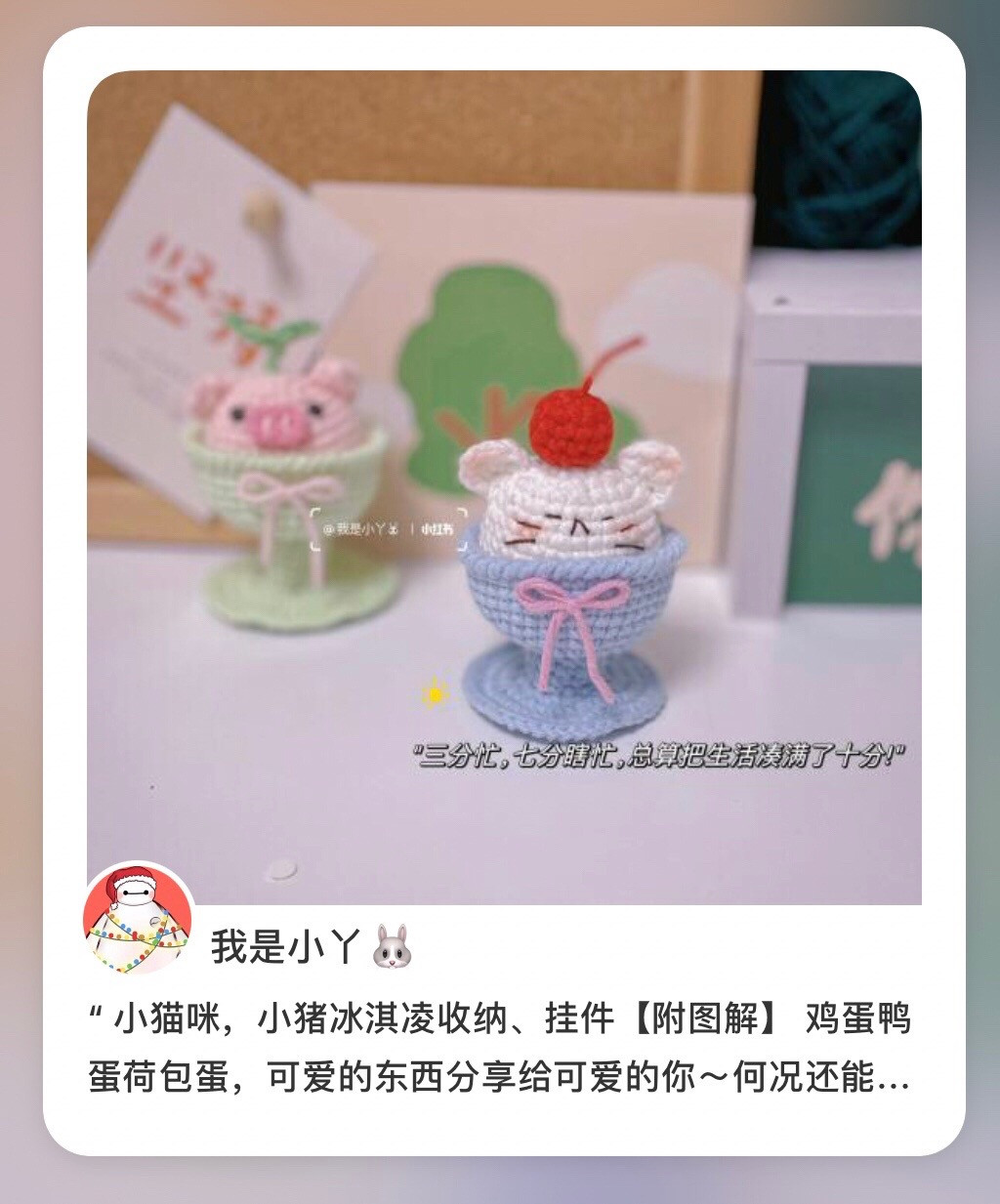 Crochet Cat Ice Cream Storage and Pig Keychain Pattern