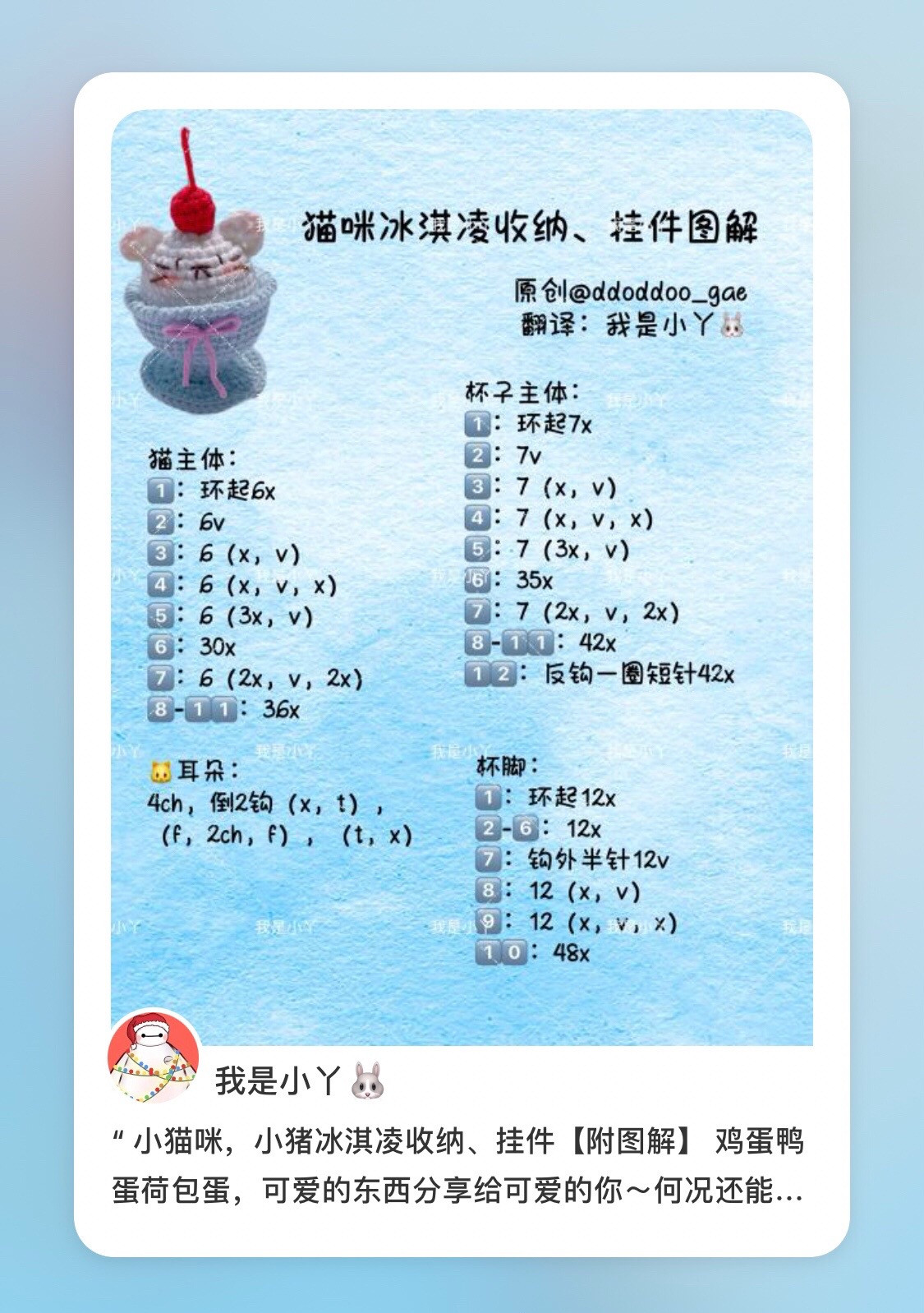 Crochet Cat Ice Cream Storage and Pig Keychain Pattern