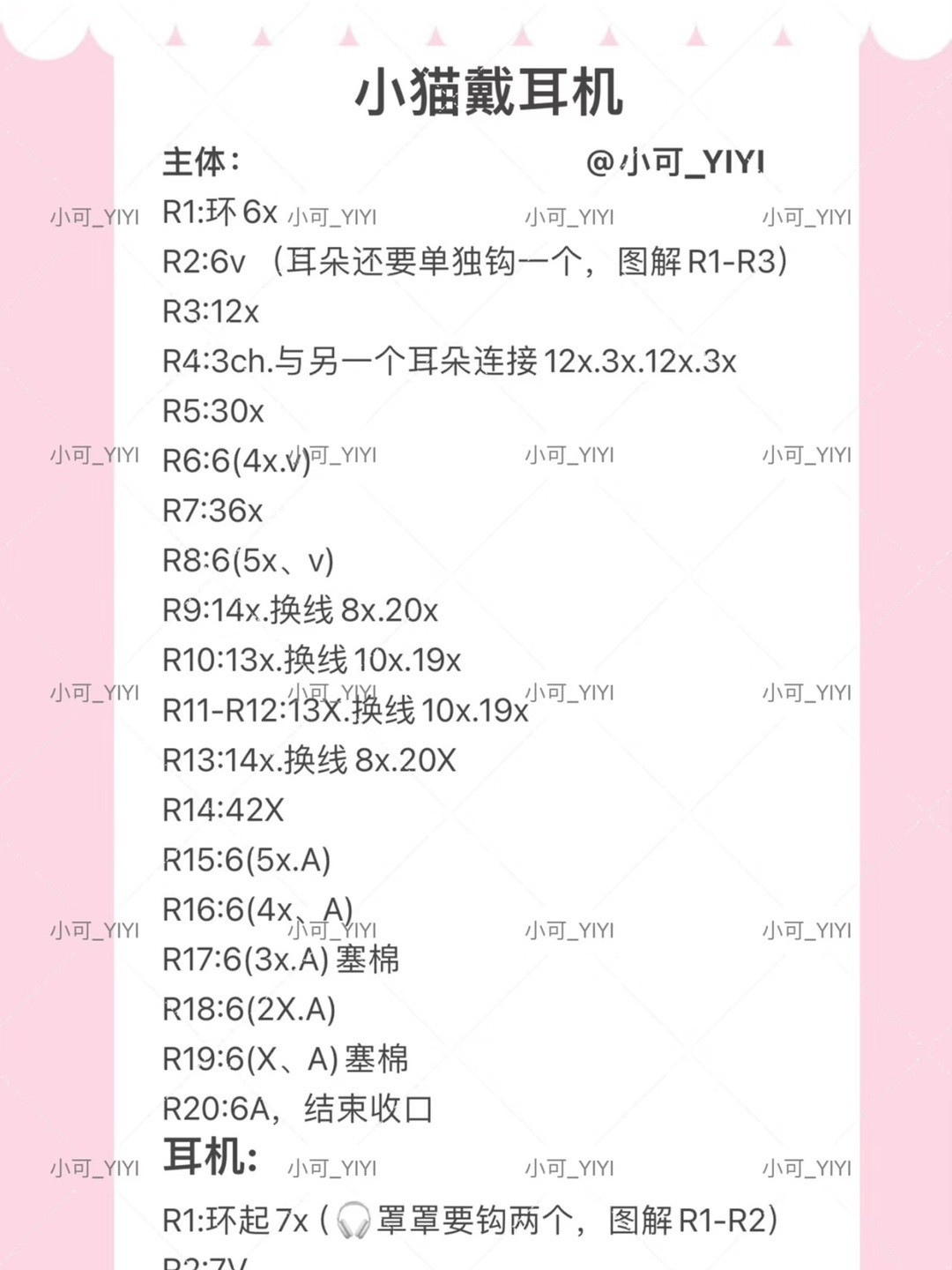 Crochet Cat with Headphones Keychain Pattern