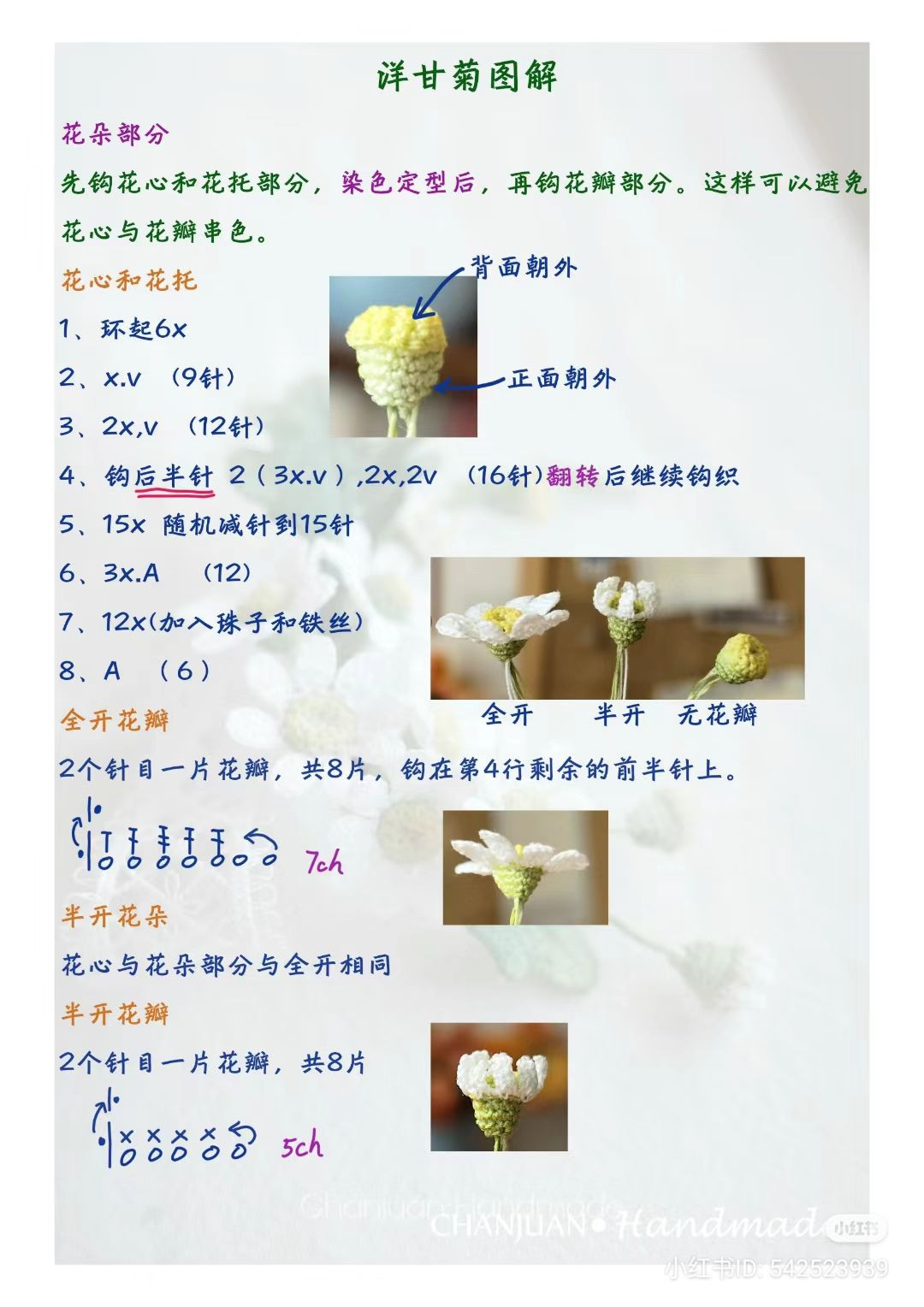 Crochet Chamomile Flower Tutorial with Detailed Charts and Instructions