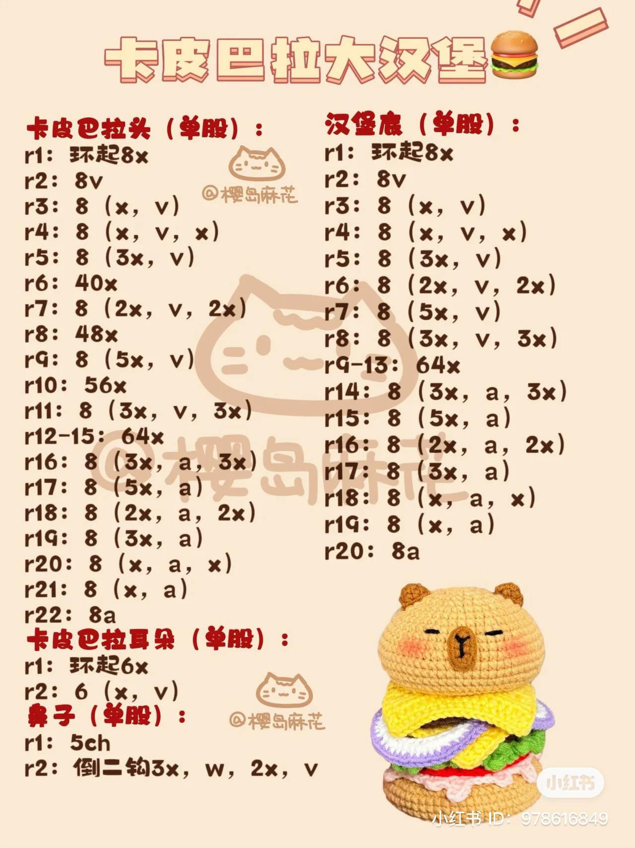 Crochet Chart: Capybara Burger Amigurumi Pattern